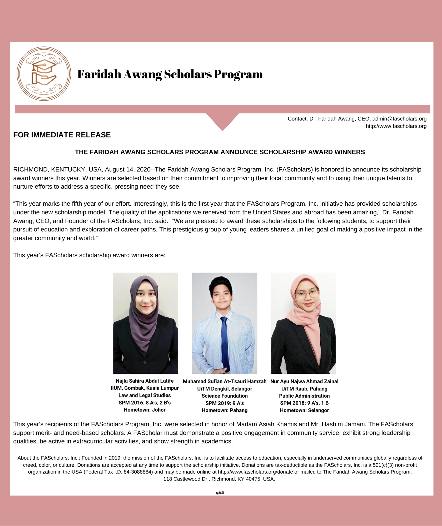 Scholarship Award Winners