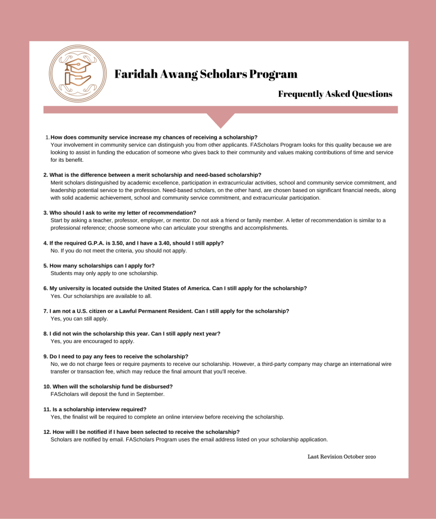 FAScholars, Inc. Frequently Asked Questions.