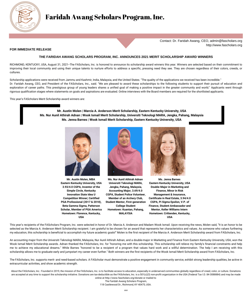 2021 Scholarship award winners