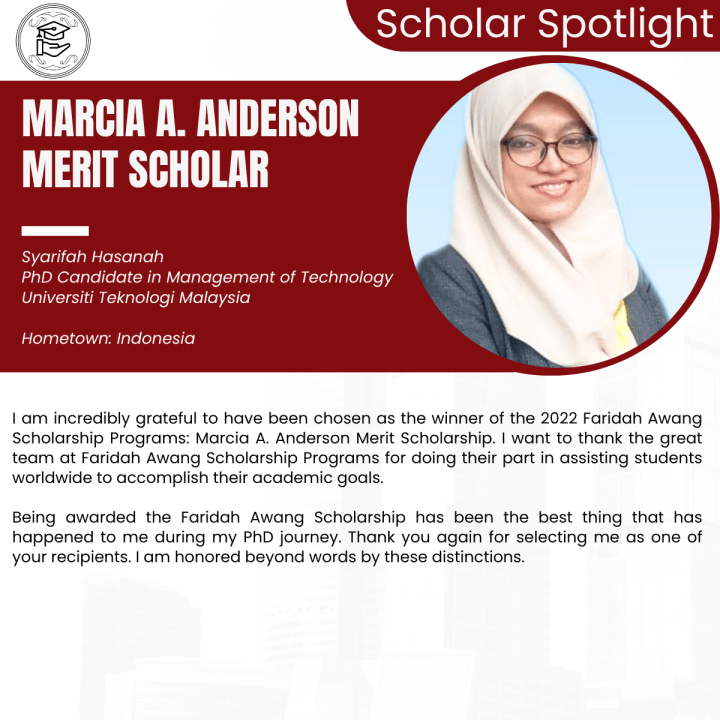 Marcia A. Anderson Merit Scholar Syarifah Hasanah