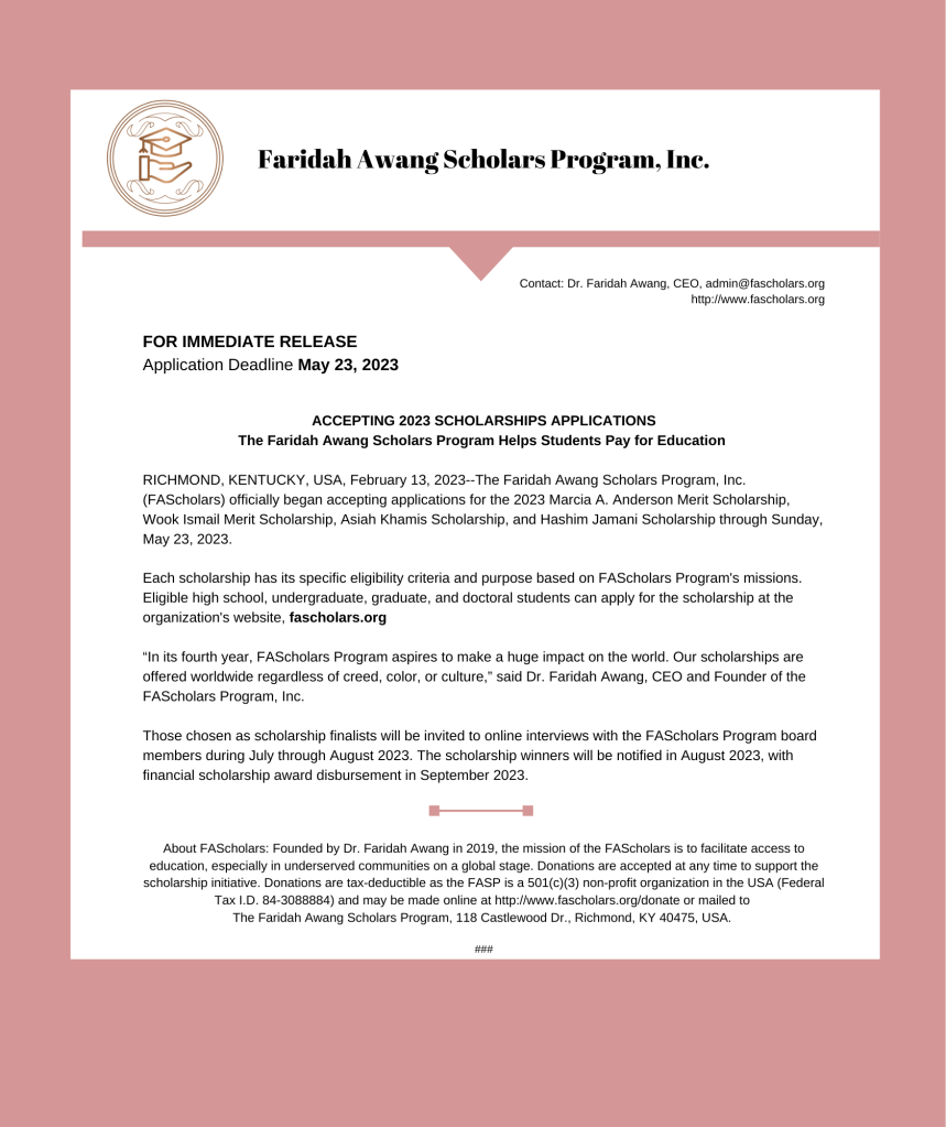 2023 Accepting Scholarship Applications Press Release.