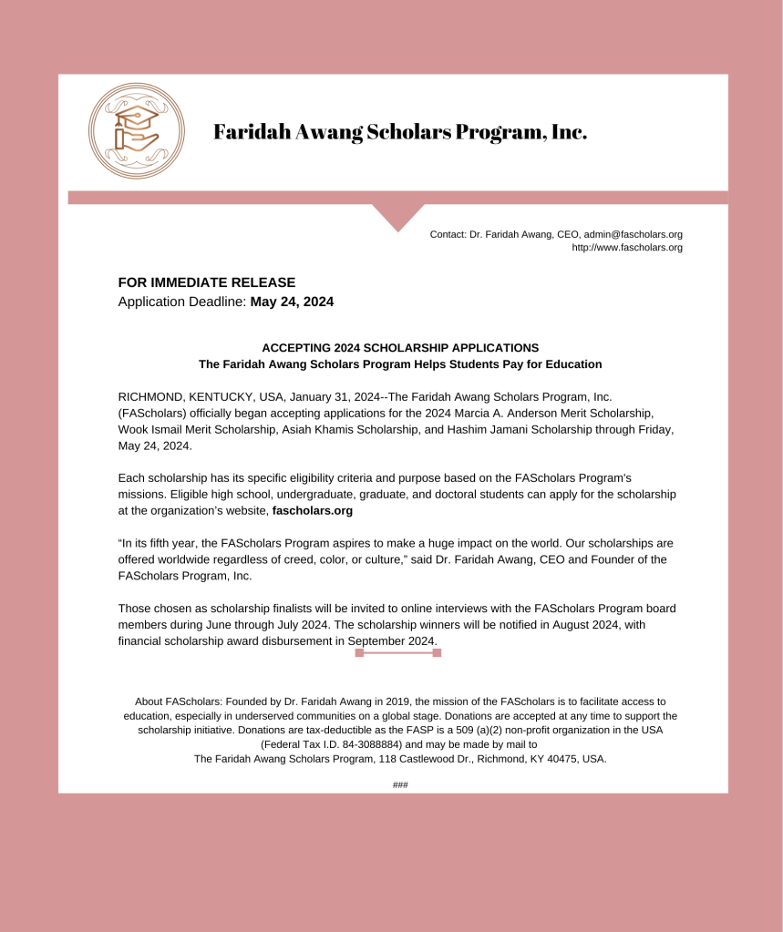 Accepting the 2024 Scholarship applications Press Release.