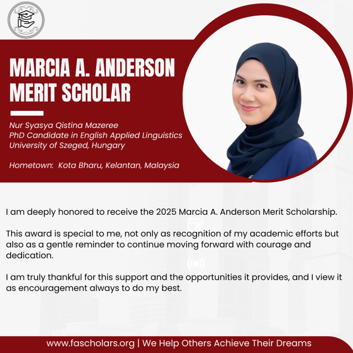 Marcia A. Anderson Merit Scholar.Nur Syasya Qistina Mazeree Comment