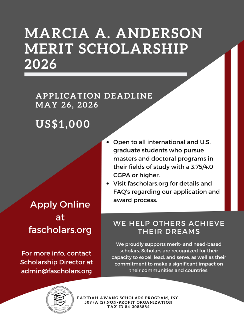 2026 Marcia A. Anderson Merit Scholarship.